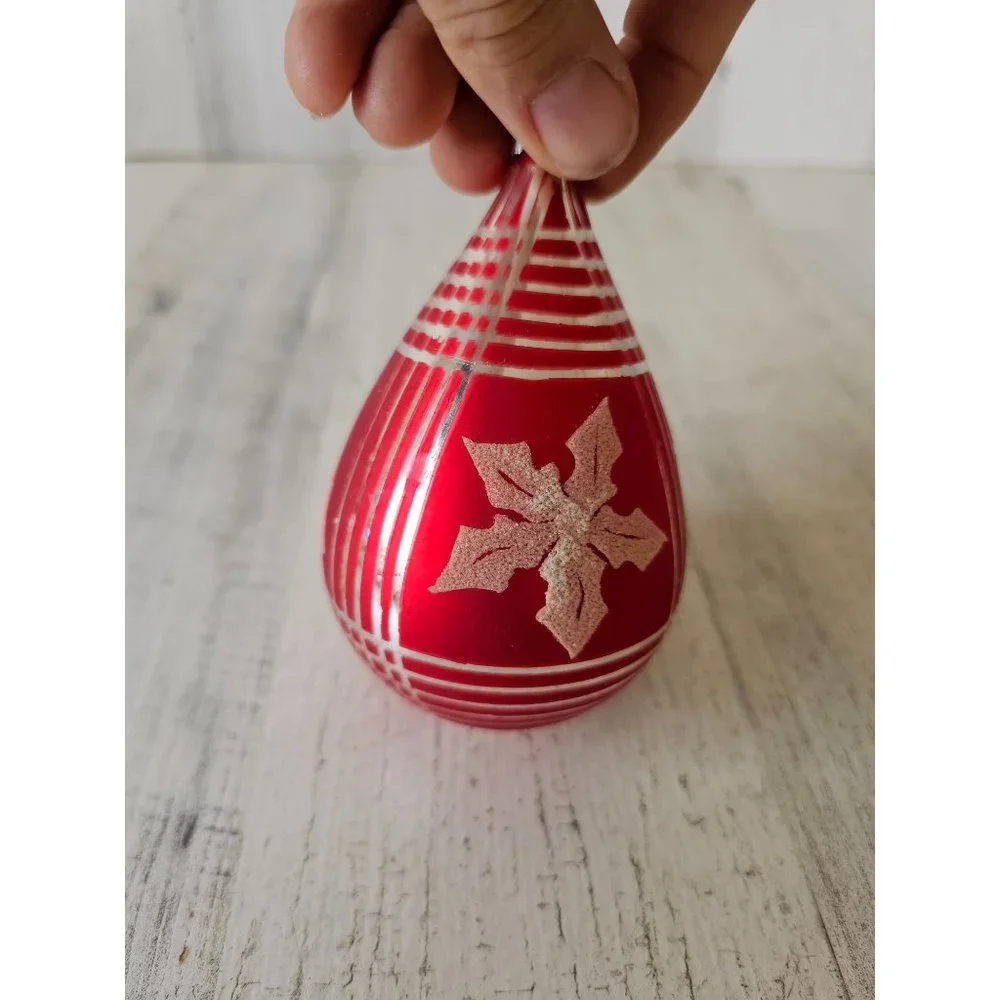 Vintage shiny brite radko red poinsettia teardrop Mercury glass ornament Maximus